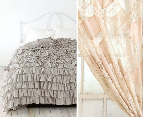 grey ruffle, lace curtain, bedroom inspiration